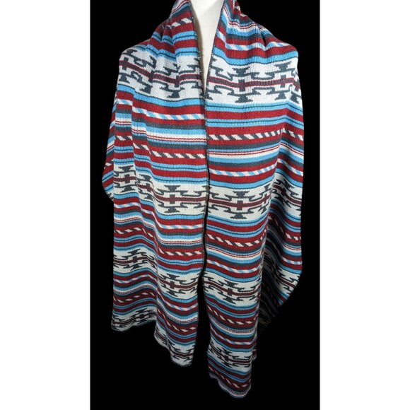 Free People Southwestern/Aztec Print Red And Blue Woven Scarf - Picture 2 of 7